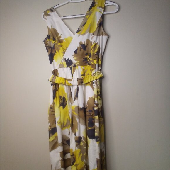 Robin Howe Dress Women 2 Sleeveless Sundress Belt Floral Tan Yellow - Picture 11 of 14